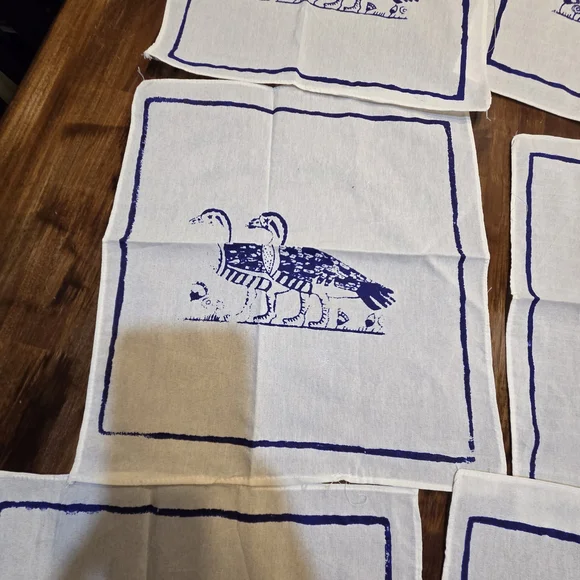 6 Vintage Printed Blue Loons/Ducks White 12” x 11”Napkins Cottege Core Costal - Picture 4 of 8